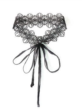 黑白两色系带金属防过敏蕾丝项圈