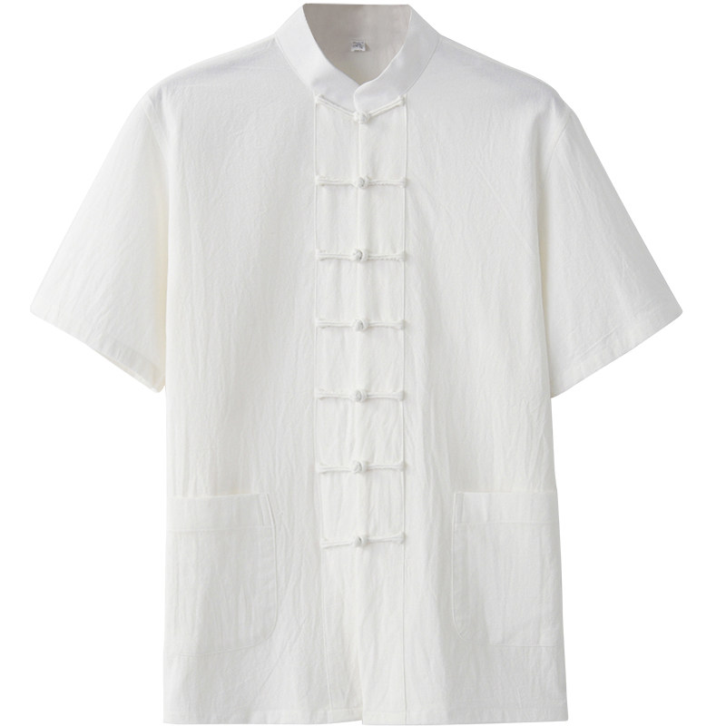 夏季棉麻中式爸爸居士服短袖上衣