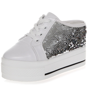 2025夏季新款拖鞋女式厚底松糕跟亮片休闲内增高包头半拖系带韩版