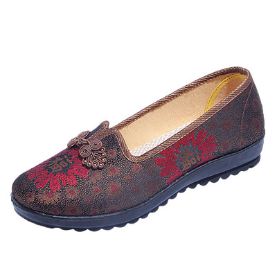 春秋新款单鞋奶奶平底软底一脚蹬