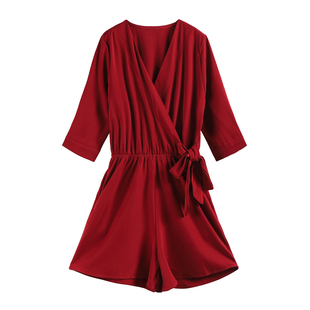 芊茹新款复古女连体裤夏短裤高腰阔腿裤泰国裤子海边度假沙滩裙裤