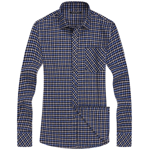 法兰绒秋冬款男士长袖衬衫全棉磨毛小格子爸爸男装中老年男式衬衣