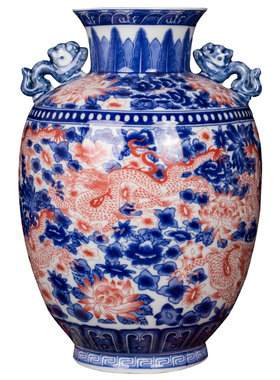 景德镇粉彩手绘五龙花瓶陶瓷器