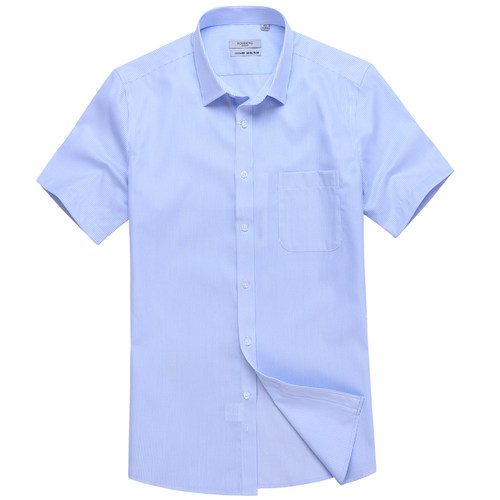 夏季免烫蓝色条纹男士短袖衬衫工作服职业装修身商务工装衬衣男