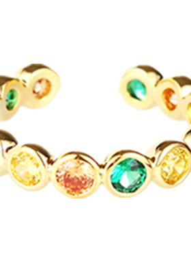 韩版小众设计彩色锆石戒指欧美