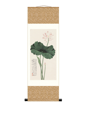 写意荷花 高清丝绸画卷轴挂画 荷花客厅书房玄关餐厅办公室装饰画