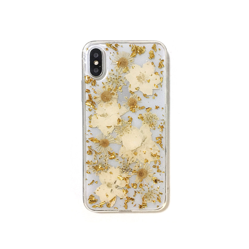 纯手工制作真干花标本适用苹果17/16/15/14/13/12/11 pro max手机壳iPhone8/7P永生花金箔