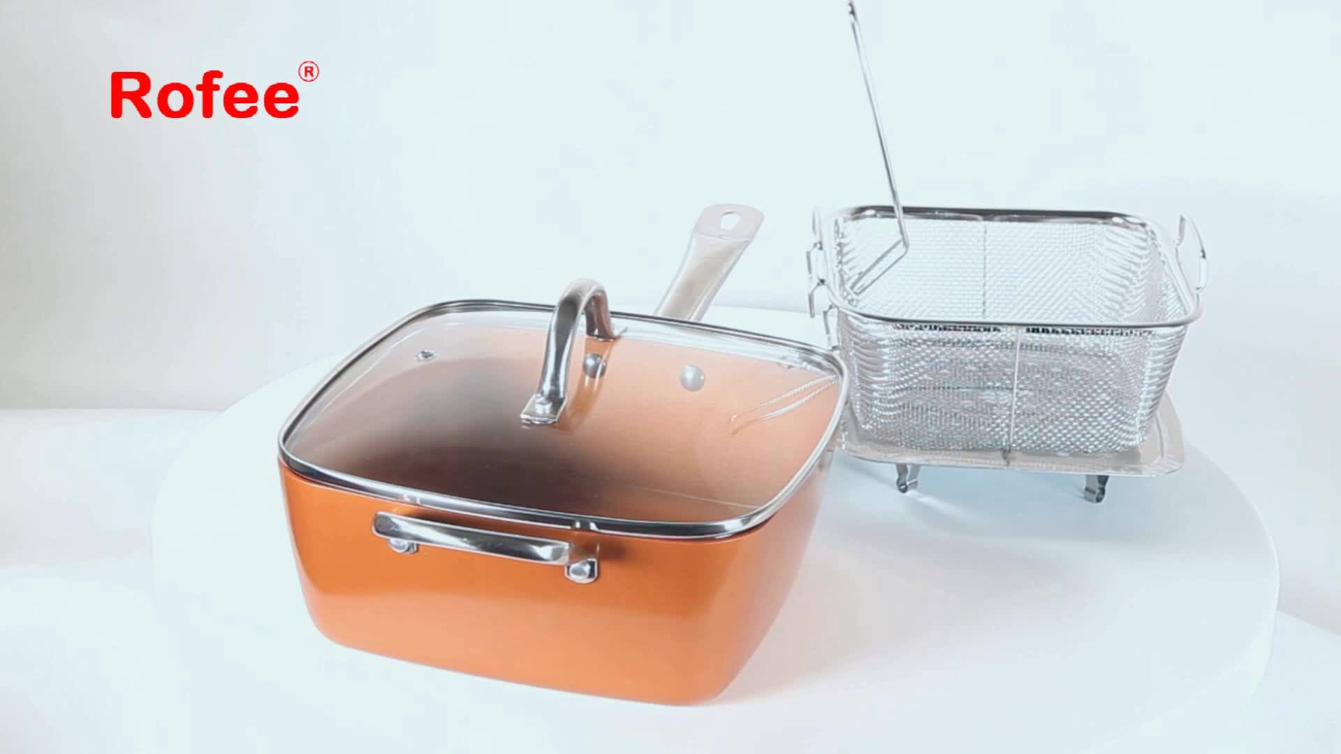 8" /11" Copper Ceramic Square Cooking Deep Dish Pan 4 Pc Set Buy