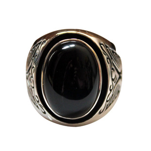 热购银饰进口925泰银大气黑玛瑙纯银戒指男士复古泰银个性食指黑