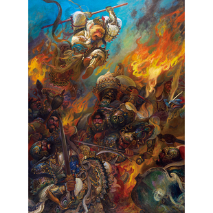 客厅玄关装饰画孙悟空沙发背景墙画挂画王可伟㊣古典油画大闹天宫