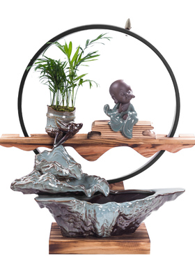 新中式风禅意喷泉乔迁流水摆件