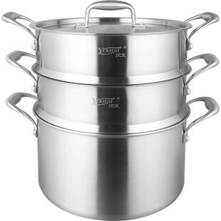 优太德国304不锈钢蒸锅18/10 五层加厚家用汤锅双层蒸格蒸屉24cm