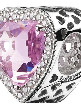 粉色心形925银串饰diy散珠子搭