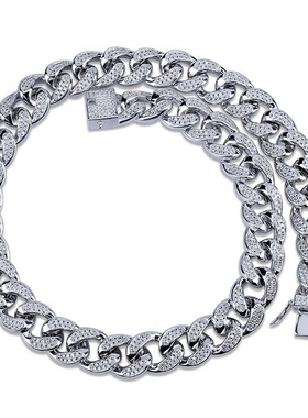 欧美Hiphop14mm嘻哈男士古巴大金链潮牌小众明星同款镶锆石项链