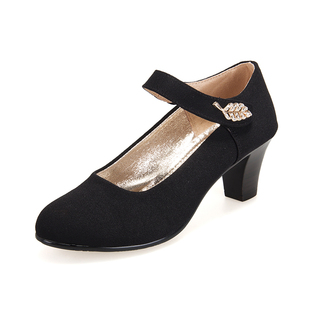 老北京布鞋中高跟女时尚款黑色妈妈鞋上班女士职业舞蹈工作鞋粗跟