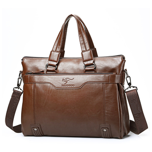 高档牛皮男包真皮男士手提包横款商务单肩斜挎包公文包电脑包背包