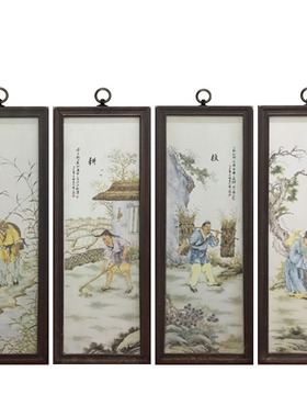 仿古实木框客厅装饰画