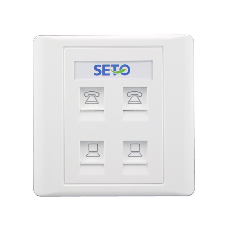 SETO盛拓86型2个电脑+2个电话插座面板 四口免打RJ45网络RJ11模块