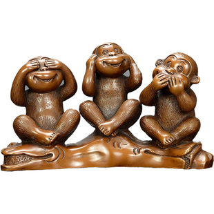 紫铜三不猴摆件铜猴子生肖礼品不听不看不说家居客厅办公桌摆设