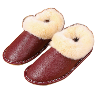 冬季真皮居家棉拖鞋男女保暖防滑厚底牛皮棉鞋皮面毛毛皮托鞋包跟