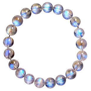 印度料玻璃体蓝月光石手链 冰种月光强蓝光彩虹光手串 一物一图