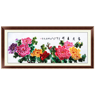厂家直销苏绣成品纯真丝客厅挂画包邮软裱牡丹花富贵吉祥礼品刺绣