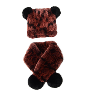 儿童獭兔毛围巾皮草帽子冬季女童保暖加厚男童甜美可爱护耳帽小孩