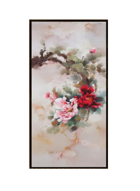 新中式风竖版公寓牡丹花卉油画