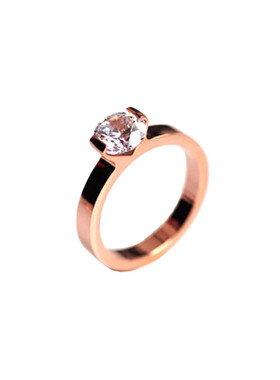 单钻玫瑰金钻戒一克拉女钛钢欧美