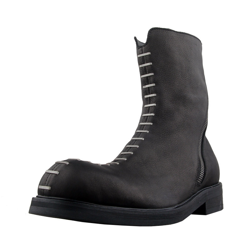 奈瑟日系铆钉拼接皮靴男暗黑风马丁靴复古高帮靴子朋克小众男靴潮