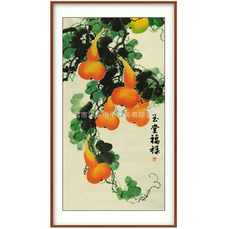 葫芦寿桃十字绣竖版新款五福临门