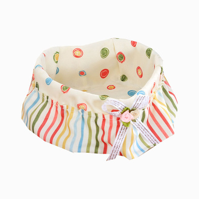 宜家蕾丝手工藤编收纳篮田园布艺遥控篮无格心形家用圆形收纳筐