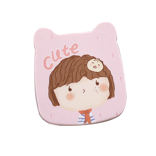 小镜子折叠随身化妆镜便携小号梳妆镜学生插画塑料银镜【配小梳】