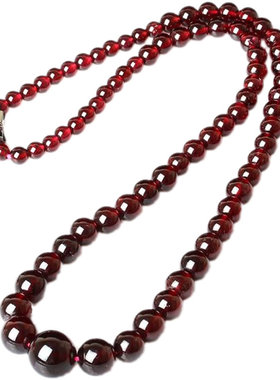 天然石榴石酒红色水晶圆润塔链