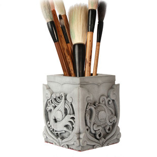 中式砖雕四神兽笔筒四灵中国风复古工艺品客厅书房办公室桌面摆件