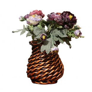 鱼篓藤编柳编插花瓶摆件客厅插花创意家居干花花瓶敞口花瓶背篓