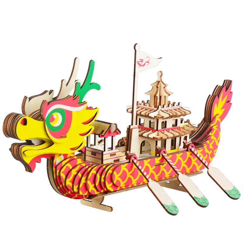 激光龙舟模型制作立体拼图积木