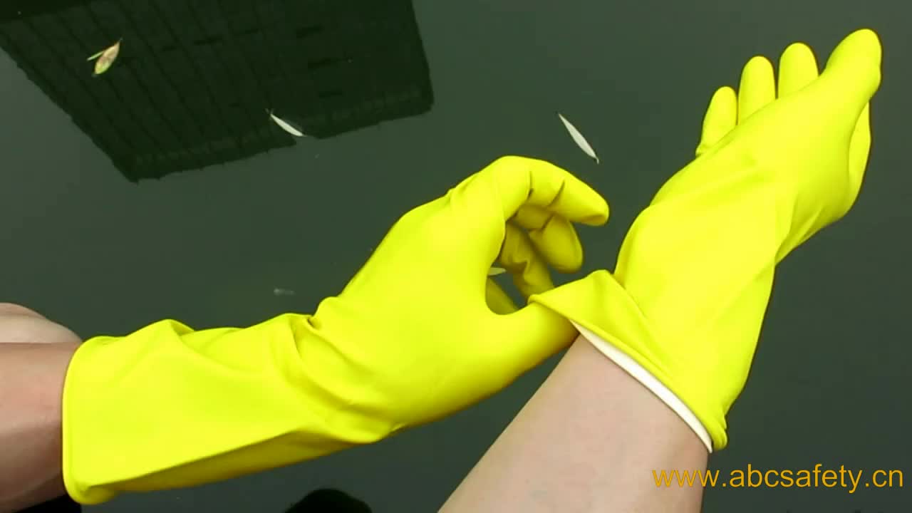 Yellow Washing Use Kitchen Dish Cleaning Rubber Latex Household Gloves