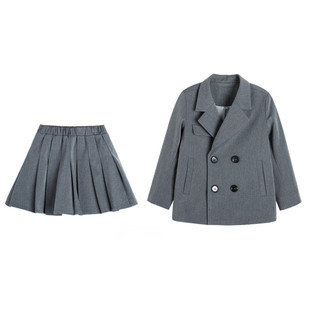 女童西装英伦风制服2026秋装宝宝韩版洋气长款学院西服外套百褶裙