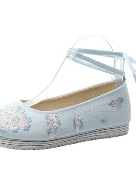 绣花鞋绣清风平底汉服鞋古风棉麻