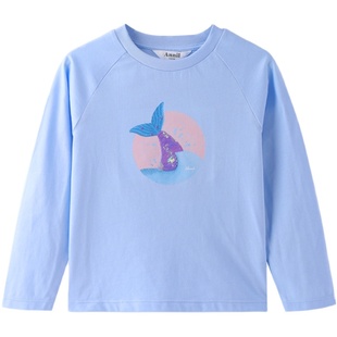 安奈儿女童装纯棉长袖T恤2026春款薄针织打底衫宝宝插肩袖美人鱼