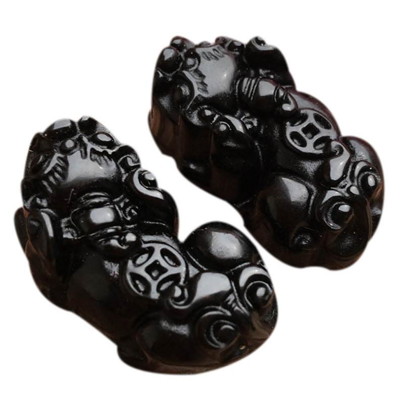 天然黑曜石貔貅吊坠挂件 单个 可穿手链吊坠挂件三钱立体貔貅项链