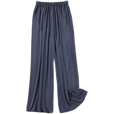 真丝阔腿裤松紧腰长裤