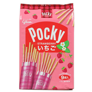 日本进口零食品格力高固力果pocky草莓味巧克力饼干家庭装87g