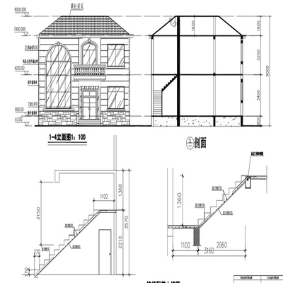 别墅图纸效果图全套农村自建房设计二三层cad住宅楼建筑图结构图