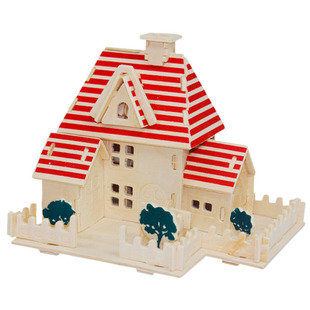 儿童手工组装益智玩具木质3D立体拼图积木建筑模型木头拼装小房子