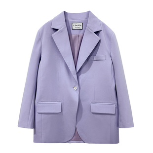 arket同款紫色时尚纯色套装韩版西服女宽松慵懒风洋气韩国外套