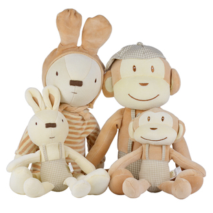 婴儿安抚娃娃儿童可咬纯棉安抚玩具陪睡娃娃猴子公仔兔子毛绒玩具