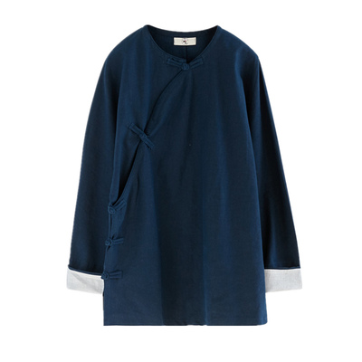 民国风春夏季圆领斜襟茶人服唐装