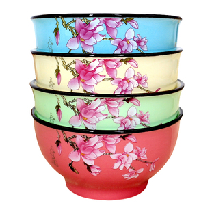 家用陶瓷吃饭碗8个装4.5/5英寸时尚色釉碗餐具套装个性微波炉可用